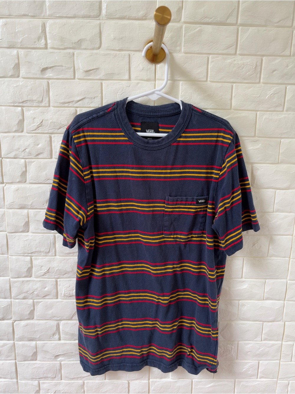 Vans Navy Short-Sleeve Tee with Red and Yellow Stripes